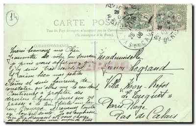Dives — O Barco de Cabourg-Beuzeval — LL. — Pequenas irmãs. Às Nossas Queridas Pessoas Respeitosas. Noite. Nosso Amor Devotado. C. Prouvost — Verso