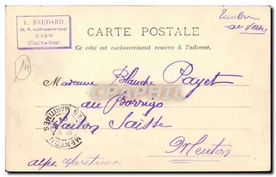 Caen - A Bolsa (Hôtel d'Escoville) — vista arquitetônica — editor L. Baudard, n° 1032 — Verso