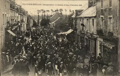 Tilly-sur-Seulles Bilhete postal antigo Inauguração de Joana d'Arc 3 outubro 1909