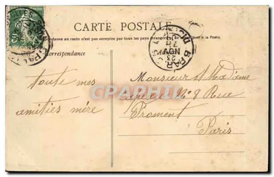 Tilly-sur-Seulles Bilhete postal antigo Inauguração de Joana d'Arc 3 outubro 1909 — Verso