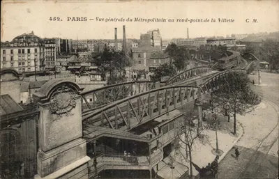 Paris — Cảnh tổng quan về hệ thống đường sắt đô thị tại vòng xoay Villette — G.M. n°452