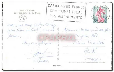 Carnac - Pejzaż ogólny plaży — Carnac-Ses Plages, jego idealny klimat, jego wyrównania — Réal-Photo n°56 — Rewers