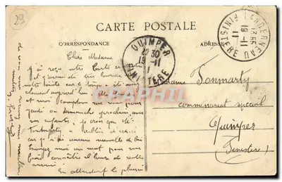 Landerneau — Katedra św. Houardona, wieża i boczne wejście — Zbiór Villard, Quimper — Rewers