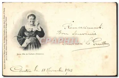 Jovem de Carhaix (Finistère) — editada por J. Bayeur, em Nancy — por A. David, editor de obras sobre a Bretanha-França.
