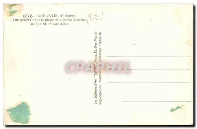Carantec — Praia da Grève Blanche — visão geral com St-Pol-de-Léon no fundo — Edições d'Art 'Yvon', Paris — Verso