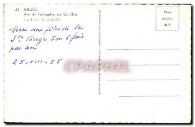 Argol — Arc de Triomphe, król Gradlon, na tle, kaplica — Wydawnictwo Roger Mongat — Rewers
