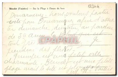 Bénodet (Finistère) — Na Praia na hora do banho — editor Caim — Verso