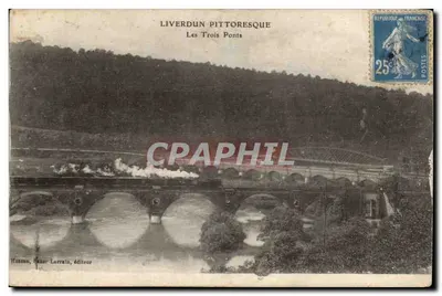 Liverdun pitoresco — Os Três Pontes — Husson, Bazar Lorrain, editor