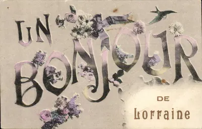 Um cumprimento da Lorena — cartão postal decorativo com flores e pássaro — editor desconhecido