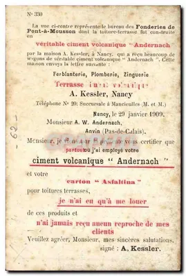 Biuro Fundziarstwa Pont-à-Mousson — dach-terasa z cementu wulkanicznego Andernach — A. W. Andernach, Anvin (Pas-de-Calais) — Rewers