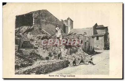 Entrada de um vilarejo bombardeado — cena de destruição após bombardeio — editor Nancy A. 2075