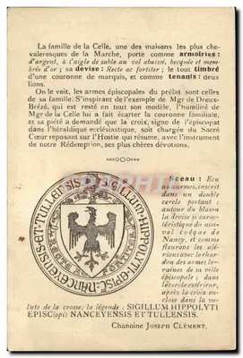 Armoiries episcopais de Monseigneur Hippolyte de La Celle — Bispo de Nancy e de Toul — Verso
