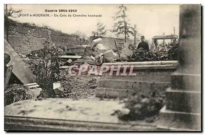 Pont-à-Mousson — Um Canto do Cemitério Bombardado — Éditeur Lignain