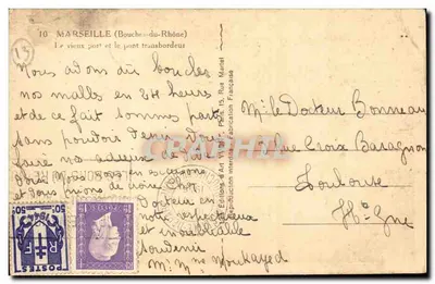 El viejo puerto y el puente transbordador — Marsella (Bocas del Ródano) — Ediciones Martel — Reverso