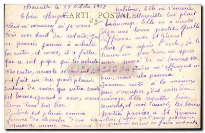 MARSEILLE — O Pont Transbordeur — Carte postal datada 24 de outubro de 1928 — Verso