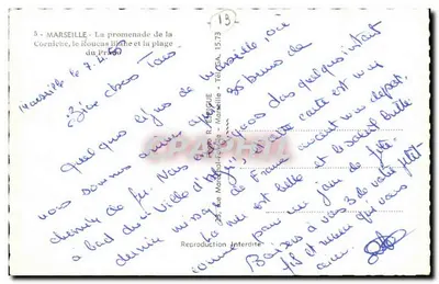 Marseille - Promenada Corniche, Roucas Blane i plaża Prévot — Wydawca R. Érégue, n°5 — Rewers