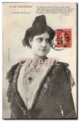 Bilhete postal antigo na Provência Mulheres Traje provencal (traje folclórico)