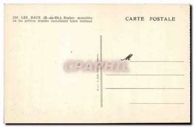 Les Baux (B.-du-Rh.) — monolityczna skała, na której druidzi kapłani ofiarowali swoich ofiar — Éd. J. Georges, n° 210 — Rewers