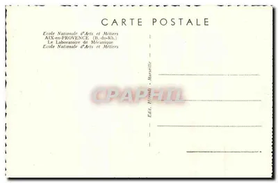 Laboratoire de Mécanique — École Nationale d'Arts et Métiers — Aix-en-Provence (B.-du-Rh.) — Verso