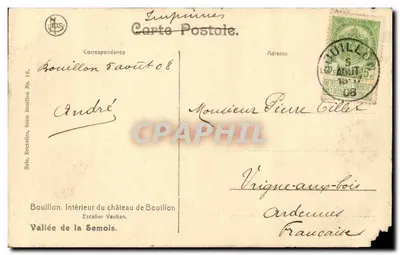 Bouillon — Wewnętrzne wnętrze zamku Bouillon — Schody Vaubana — Nels, Bruksela, seria Bouillon nr 19 — Rewers