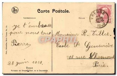 Ruisseau de Vresse — Pont de la Douvelette — Nels, Bruxelles, Série Vrouse No. 30 — Verso