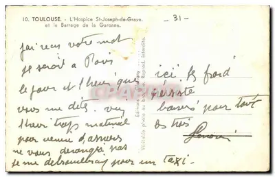 Toulouse — L'Hospice Saint-Joseph-de-Grave i Przebarwienie Garonne — Wydawnictwo fotograficzne Claryny, nr 31 — Rewers