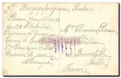 Soldado francês — Prisioneiro de guerra no campo de Guédelin — Verso