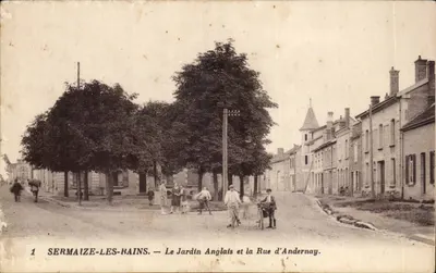 Sermaize les Bains Bilhete postal antigo O jardim inglês e a rua d'Andernay