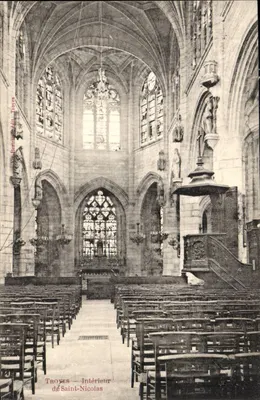 Troyes — Interior de Saint-Nicolas — Editor Berthet & Cie, Troyes