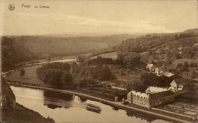 Freyr Le Château — vista panorâmica sobre a Meuse — editor N. Leus, série 'Vistas escolhidas da Vale da Meuse'