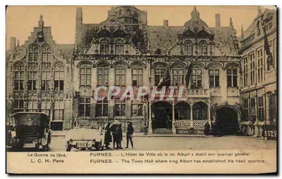 Furnes — O Hotel de Ville onde o rei Albert estabeleceu seu quartel-general — L. C. H. Paris