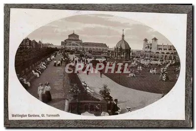 Wellington Gardens, Gt. Yarmouth — vista panorâmica dos jardins e edifícios — editor não identificado
