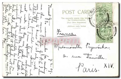 Shirley Hills, Croydon — wysłane do Paryża — 1909 — Rewers