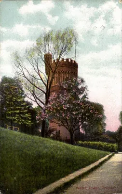 Torre de Água, Croydon — vista pitoresca com árvores em flor — editor não identificado