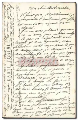 Młoda kobieta w lekkim stroju — z bukietem — wydawca Brochery, Paryż — Rewers