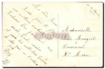 Man in pak — met een bloemenkroon met inscriptie 'Bonne Fête' — uitgever ARS, Parijs, 1910 — Achterkant