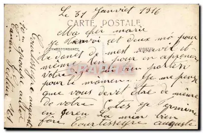 Grupo de mineiros — França — Carta postal datada 31 de janeiro de 1916 — Verso