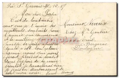 Bukiet róż i sosnowych drzew — scenka zimowa z kościołem — wydawca anonimowy, nr 3205 — Rewers