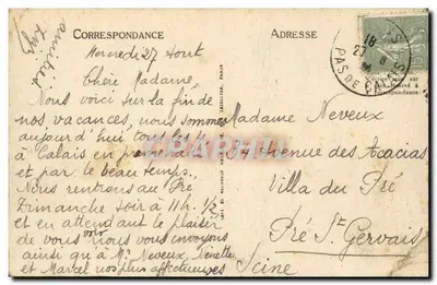 Około Calais — Falisy Blanc-Nez — LL, n°122 — Rewers