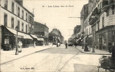 Les Lilas - Rue de Paris — visão da rua com trem — B. F., Paris, n°28