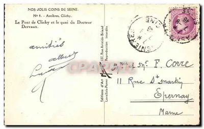 Most Clichy i nabrzeże Doktora Dervaux — Asnières-sur-Seine — Wydawnictwo Art Marcel — Rewers