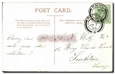 Grande Bretagne Great Britain Bilhete postal antigo Rhyl Yr Hafan deg Ar Finy Don Heraldry snake Armoreries — Verso