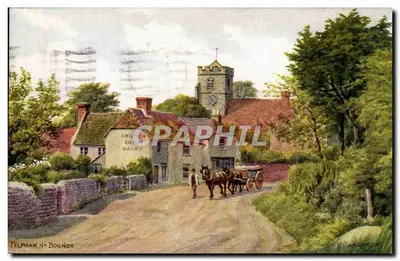 Felpham, blisko Bognor — widok farmy mlecznej Church Farm Dairy i wieży kościoła — wydawca A. Rounton