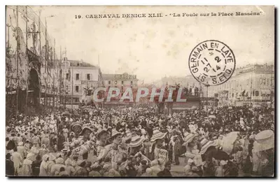 Carnaval de Denice XLII — 'A Multidão na Praça Masséna' — Editor Gilletta (Nice)