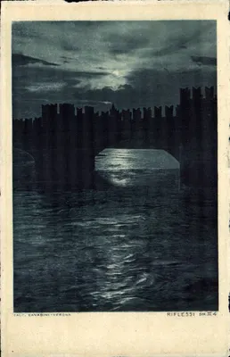 Ponte di Verona — vista noturna sob a lua — Calc. Cavadini-Verona, série II 4