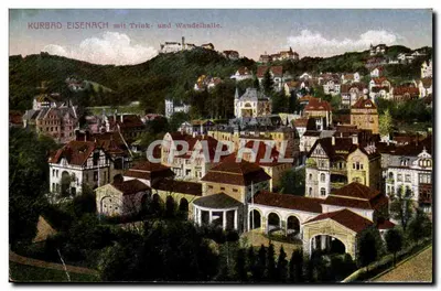 Kurbad Eisenach — vista aérea com Trink- und Wandehalle — editor Verlagsanstalt Clagegmann, Hoff, Eisenach