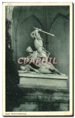 Stans. Winkelrieddenkmal — estátua de guerreiro sobrepondo um adversário — editor não identificado, n° de série 7273