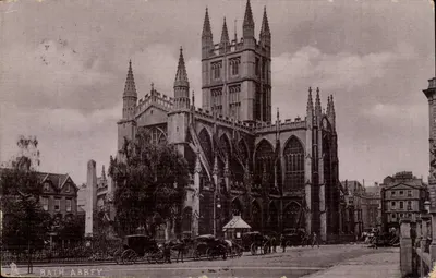 Abadia de Bath — vista da abadia gótica — Raphael Tuck & Sons, série 1884