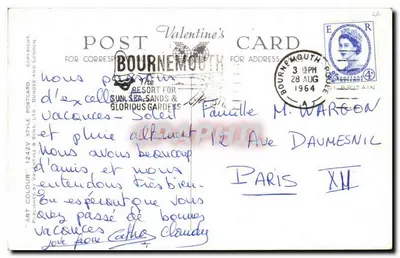 Costa de Hampshire e Dorset — carta postal ilustrada — Valentine's & Sons Ltd, n° A2331 — Verso