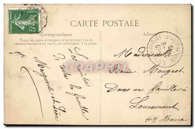 De Stempels en hun Taal — antieke ansichtkaart met Franse stempels en liefdesgedichten — Achterkant